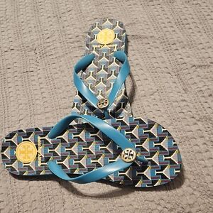 Tory Burch Geometric Blue Flip Flops